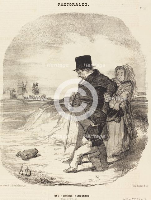Une terrible rencontre, 1845. Creator: Honore Daumier.