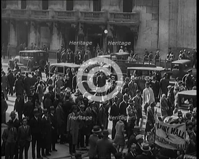 Unemployed People Gathering on the Streets , 1929. Creator: British Pathe Ltd.