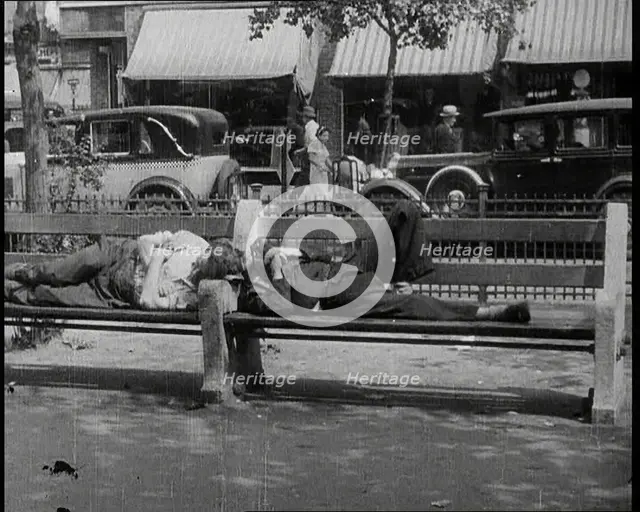 Unemployed People Lying On a Bench, 1932. Creator: British Pathe Ltd.
