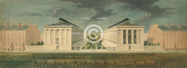 Unexecuted Design for Cross-Block Terrace Development (perspective), ca. 1831. Creator: Alexander Jackson Davis.