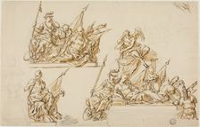 Unexecuted Designs for the Monument to the First Duke of Marlborough, c. 1733. Creators: John Michael Rysbrack, Sir James Thornhill