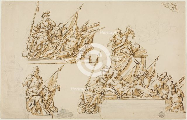 Unexecuted Designs for the Monument to the First Duke of Marlborough, c. 1733. Creators: John Michael Rysbrack, Sir James Thornhill.