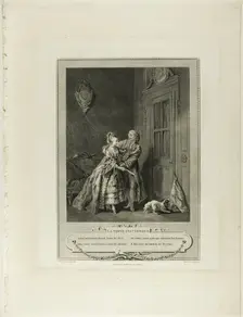 Unexpected Call, from Monument du Costume Physique et Moral de la fin du Dix-huitième siècle, 1774. Creator: Nicolas-Joseph Voyez