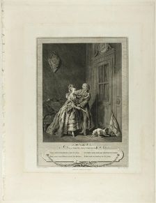 Unexpected Call, from Monument du Costume Physique et Moral de la fin du Dix-huitième siècle, 1774. Creator: Nicolas-Joseph Voyez
