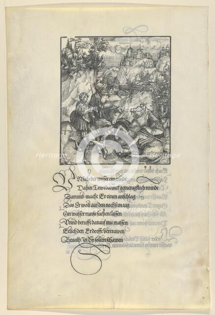 Unfalo Causing a Fall of Theuerdanck's Horse, from Theuerdanck, 1517. Creator: Hans Schäufelein the Elder.