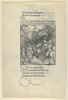 Unfalo Causing Theuerdanck to Fall into a Trap during a Hunt, from Theuerdanck, 1517. Creator: Hans Schäufelein the Elder