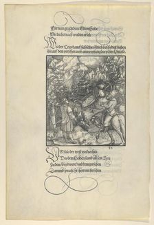 Unfalo Causing Theuerdanck to Fall into a Trap during a Hunt, from Theuerdanck, 1517. Creator: Hans Schäufelein the Elder