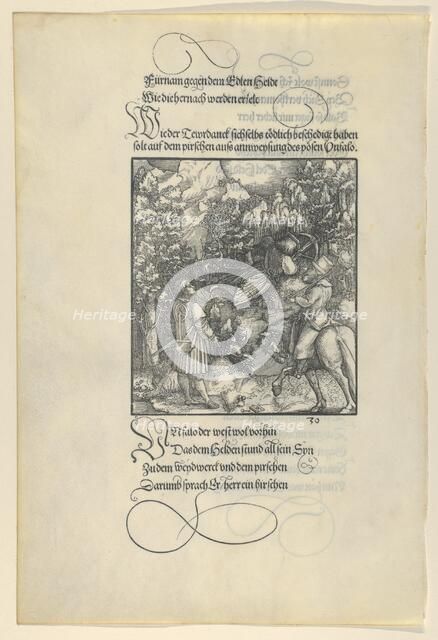 Unfalo Causing Theuerdanck to Fall into a Trap during a Hunt, from Theuerdanck, 1517. Creator: Hans Schäufelein the Elder.