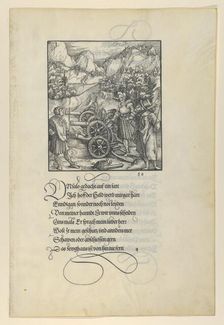 Unfalo Endangering Theuerdanck, Causing the the Explosion of Three Cannons, from Theuerdan..., 1517. Creator: Hans Schäufelein the Elder