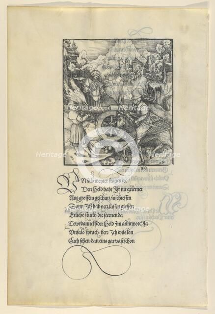 Unfalo Endangering Theuerdanck While Firing a Cannon, from Theuerdanck, 1517. Creator: Hans Schäufelein the Elder.