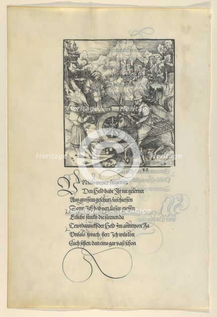Unfalo Endangering Theuerdanck While Firing a Cannon, from Theuerdanck, 1517. Creator: Hans Schäufelein the Elder.