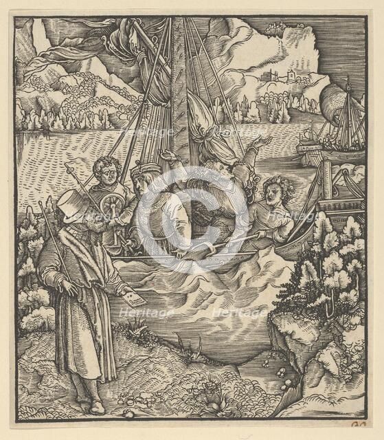 Unfalo Endangering Theuerdanck's Ship, from Theuerdanck, 1517. Creator: Hans Schäufelein the Elder.