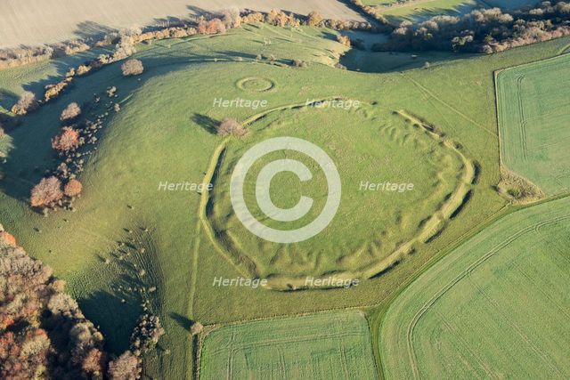 Unfinished Early Iron Age univallate hillfort earthwork situated on Ladle Hill, Hampshire, 2017. Creator: Damian Grady.