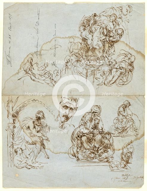 Unfinished Letter with Studies for the Ugolino Group, 1858. Creator: Jean-Baptiste Carpeaux.