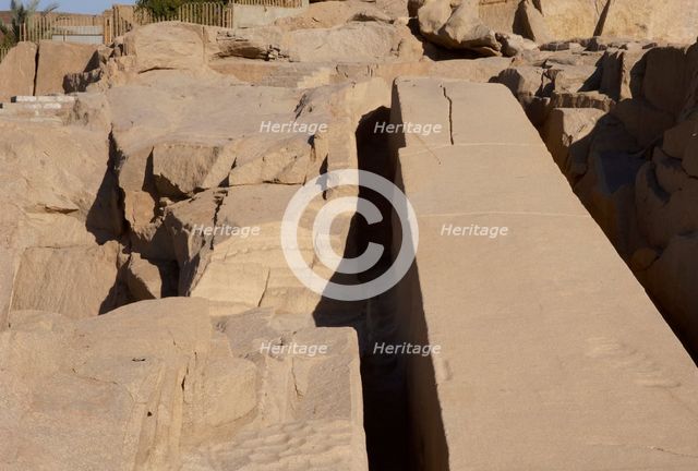 Unfinished obelisk in a granite quarry, Aswan, Egypt, 2021.  Creator: LTL.