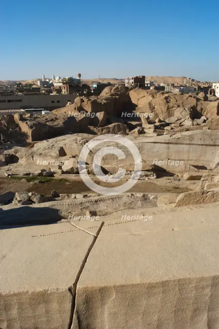 Unfinished obelisk in a granite quarry, Aswan, Egypt, 2021.  Creator: LTL.