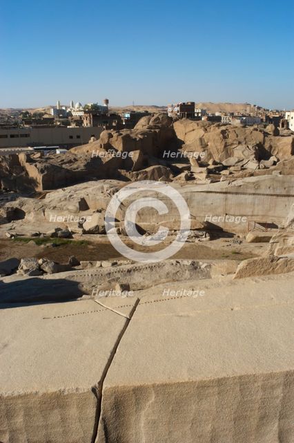 Unfinished obelisk in a granite quarry, Aswan, Egypt, 2021.  Creator: LTL.