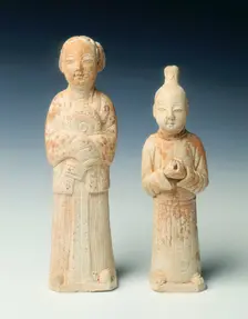 Unglazed pottery figures of a page and maid, Northern Song dynasty, China, 11th century. Creator: Unknown