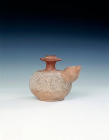 Unglazed pottery kendi with marblised clay panel, Thailand, mid 16th century. Creator: Unknown