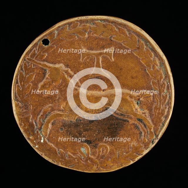 Unicorn and Tau-Cross [reverse], c. 1480/1486. Creator: Niccolo Fiorentino.