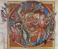 Unicorn enticed by a virgin, 1230-1240. Creator: Unknown