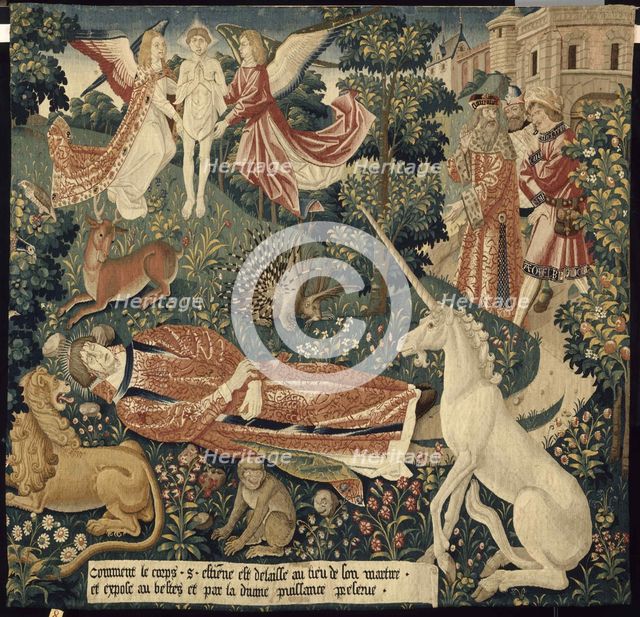 Unicorn. From: La Tenture de saint Étienne. Scène 8: Le corps du martyr exposé aux bêtes, c. 1500. Creator: Coter, Colijn de, after (ca. 1440/45-ca. 1522/32).