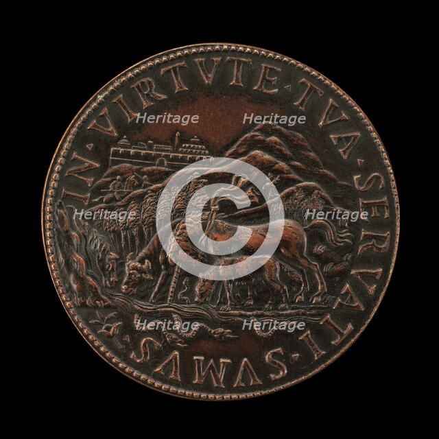 Unicorn Purifying the Realm [reverse], 1549. Creator: Gian Federigo Bonzagna.