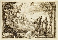 Unidentified Mythological Scene with Man and Woman Conversing in Classical Landscape, n.d. Creator: François Roëttiers