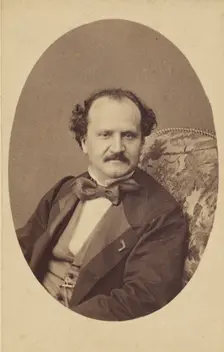 Unidentified man with moustache, wearing a bow tie, seated, about 1863. Creator: Bayard & Bertall