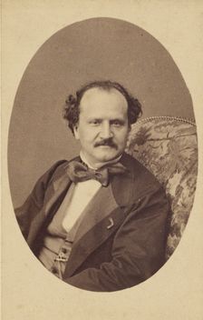 Unidentified man with moustache, wearing a bow tie, seated, about 1863. Creator: Bayard & Bertall