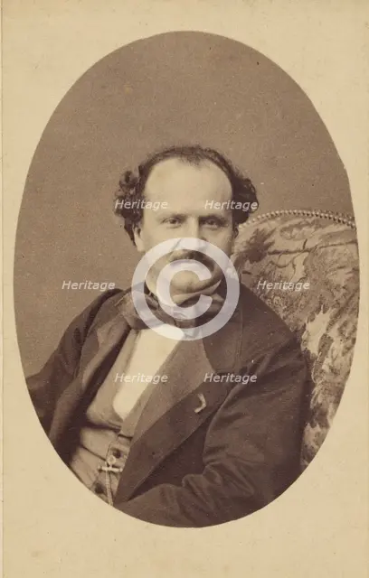 Unidentified man with moustache, wearing a bow tie, seated, about 1863. Creator: Bayard & Bertall.