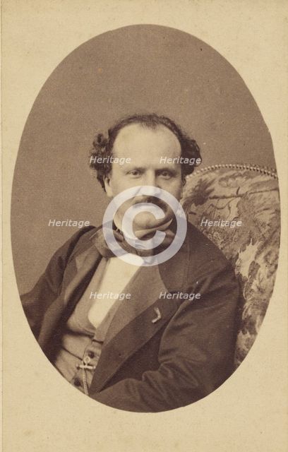 Unidentified man with moustache, wearing a bow tie, seated, about 1863. Creator: Bayard & Bertall.