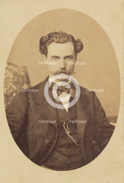Unidentified man with handlebar moustache, printed in quasi-oval style, 1862-1868. Creator: Bayard & Bertall.