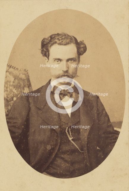 Unidentified man with handlebar moustache, printed in quasi-oval style, 1862-1868. Creator: Bayard & Bertall.