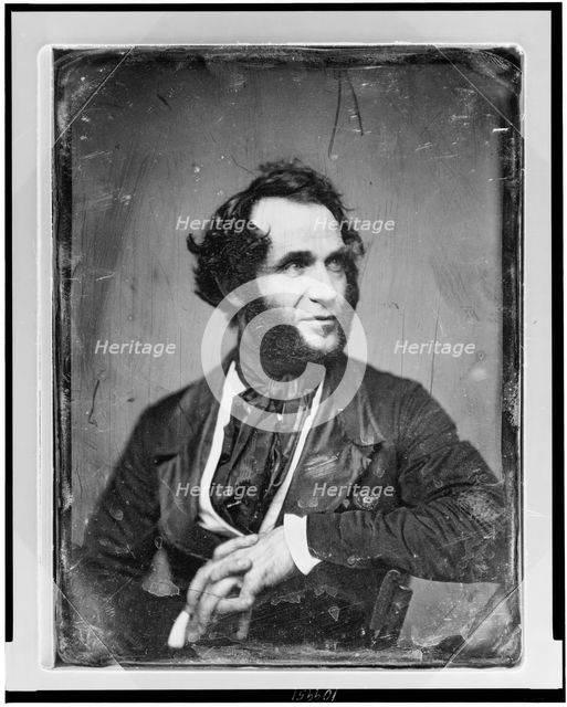 Unidentified man, about 40 years of age, half-length portrait, slightly..., between 1844 and 1860. Creator: Mathew Brady.