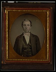 Unidentified man, half-length portrait, facing front, ca. 1855. Creator: Francis Grice