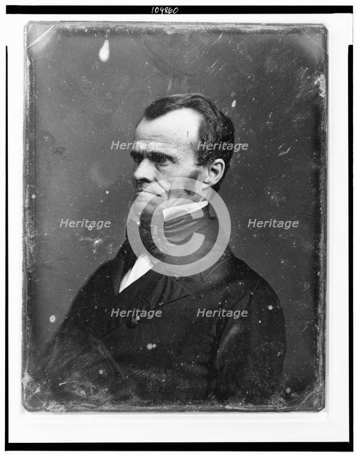 Unidentified man, half-length portrait, facing left, between 1844 and 1860. Creator: Mathew Brady.