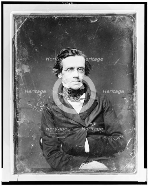 Unidentified man, half-length portrait, slightly to the right, wearing..., between 1844 and 1860. Creator: Mathew Brady.