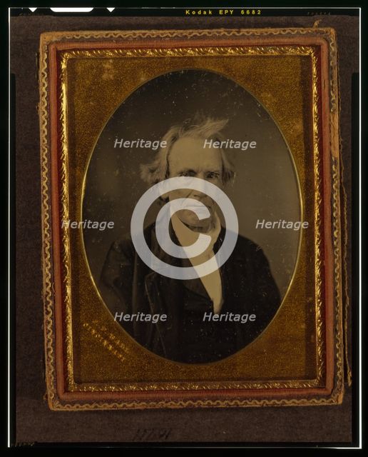 Unidentified man, head-and-shoulders portrait, facing front, between 1847 and 1860. Creator: James Presley Ball.