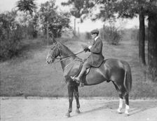 Unidentified man riding Chesty, between 1911 and 1936. Creator: Arnold Genthe