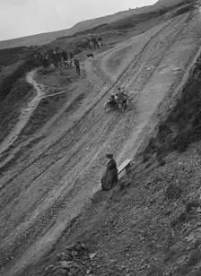 Unidentified motorcycle and sidecar, Rosedale Chimney Bank, Yorkshire, c1920-c1939. Artist: Bill Brunell