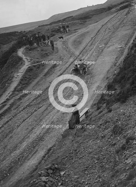 Unidentified motorcycle and sidecar, Rosedale Chimney Bank, Yorkshire, c1920-c1939.  Artist: Bill Brunell.
