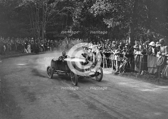 Unidentified open 4-seater competing in the MAC Shelsley Walsh Hillclimb, Worcestershire, 1923. Artist: Bill Brunell.