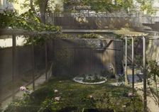 Unidentified backyard garden, probably in New York, New York, c1922. Creator: Frances Benjamin Johnston