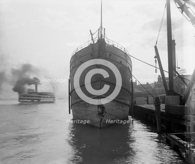 Unidentified freighter, Detroit, Michigan, with passenger steamer Britannia..., c1906-1915. Creator: Unknown.