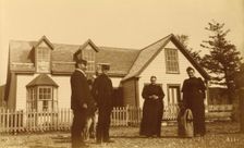 Unidentified group of people, three men, two women, a child and a dog standing in front..., 1894 &95 Creator: Alfred Lee Broadbent