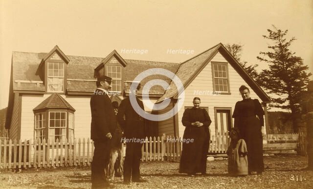 Unidentified group of people, three men, two women, a child and a dog standing in front..., 1894 &95 Creator: Alfred Lee Broadbent.