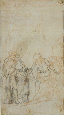 Unidentified Literary Illustration with a Group of Figures Surrounding Reclining Figure in..., n.d. Creator: Hubert Francois Gravelot