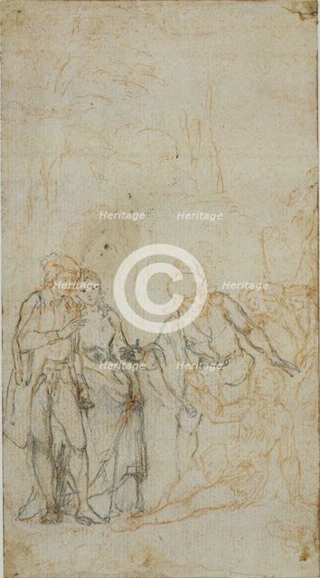 Unidentified Literary Illustration with a Group of Figures Surrounding Reclining Figure in..., n.d. Creator: Hubert Francois Gravelot.