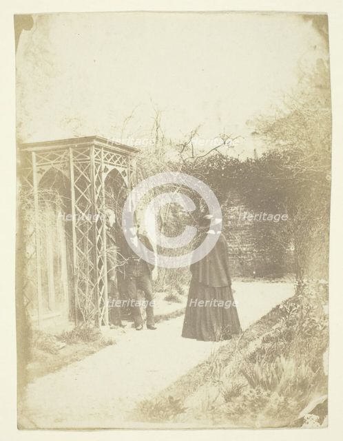 Unidentified Woman and Two Men Standing Outdoors, 1850/59. Creators: Unknown, Benjamin Mulock.